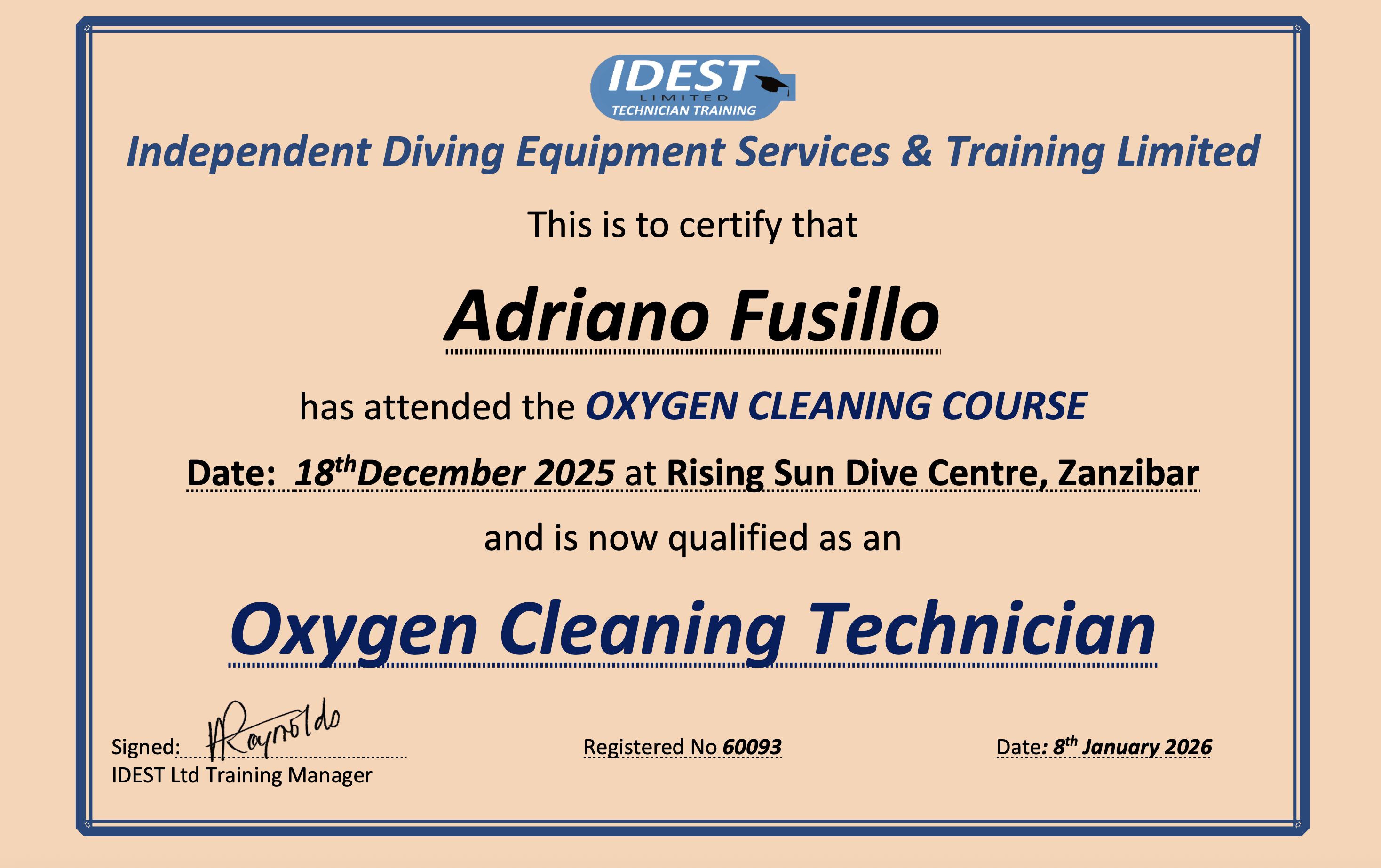 Adriano certificate