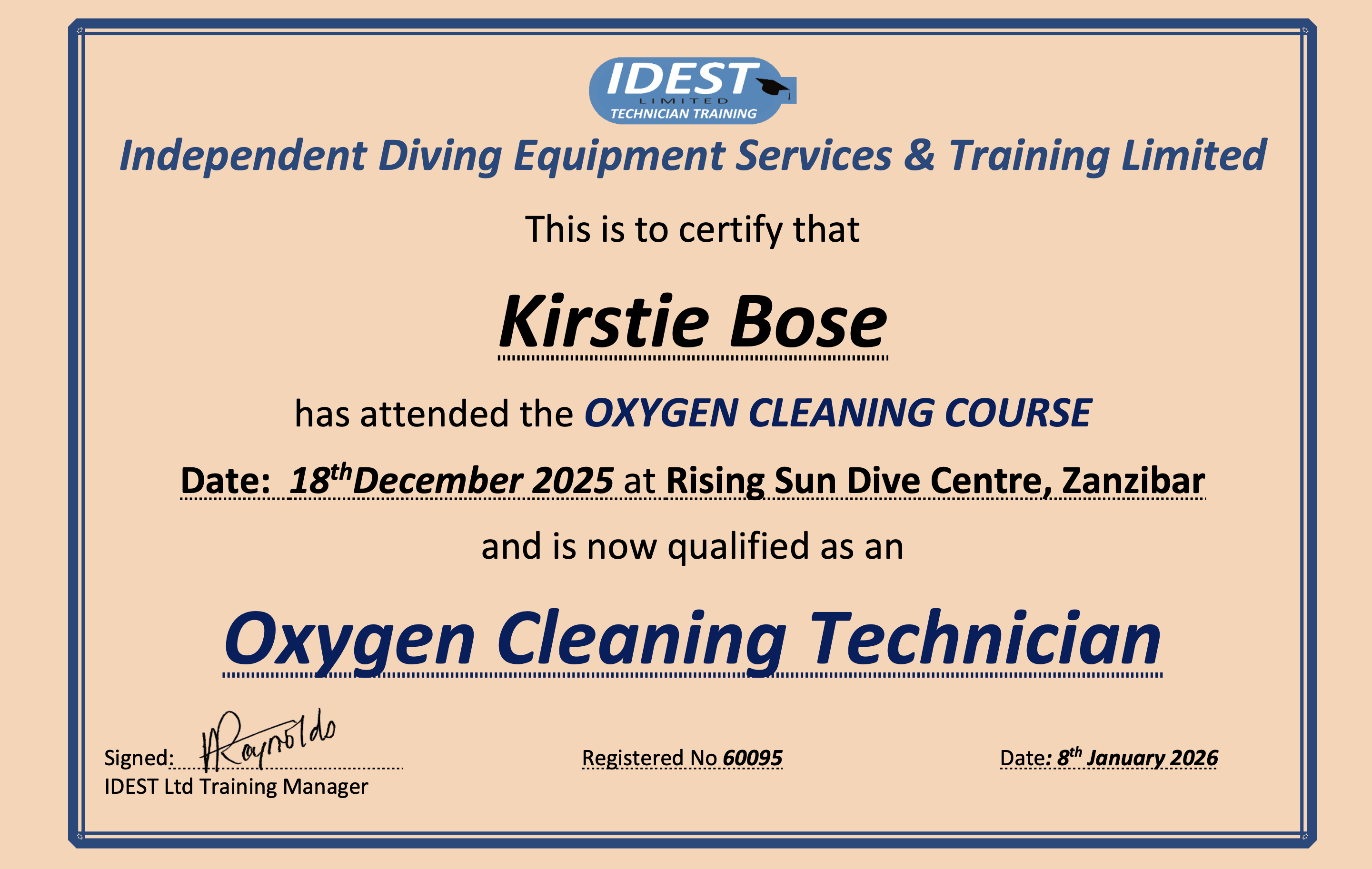 Kirstie certificate